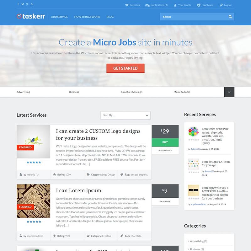 Taskerr WordPress Micro Jobs Theme