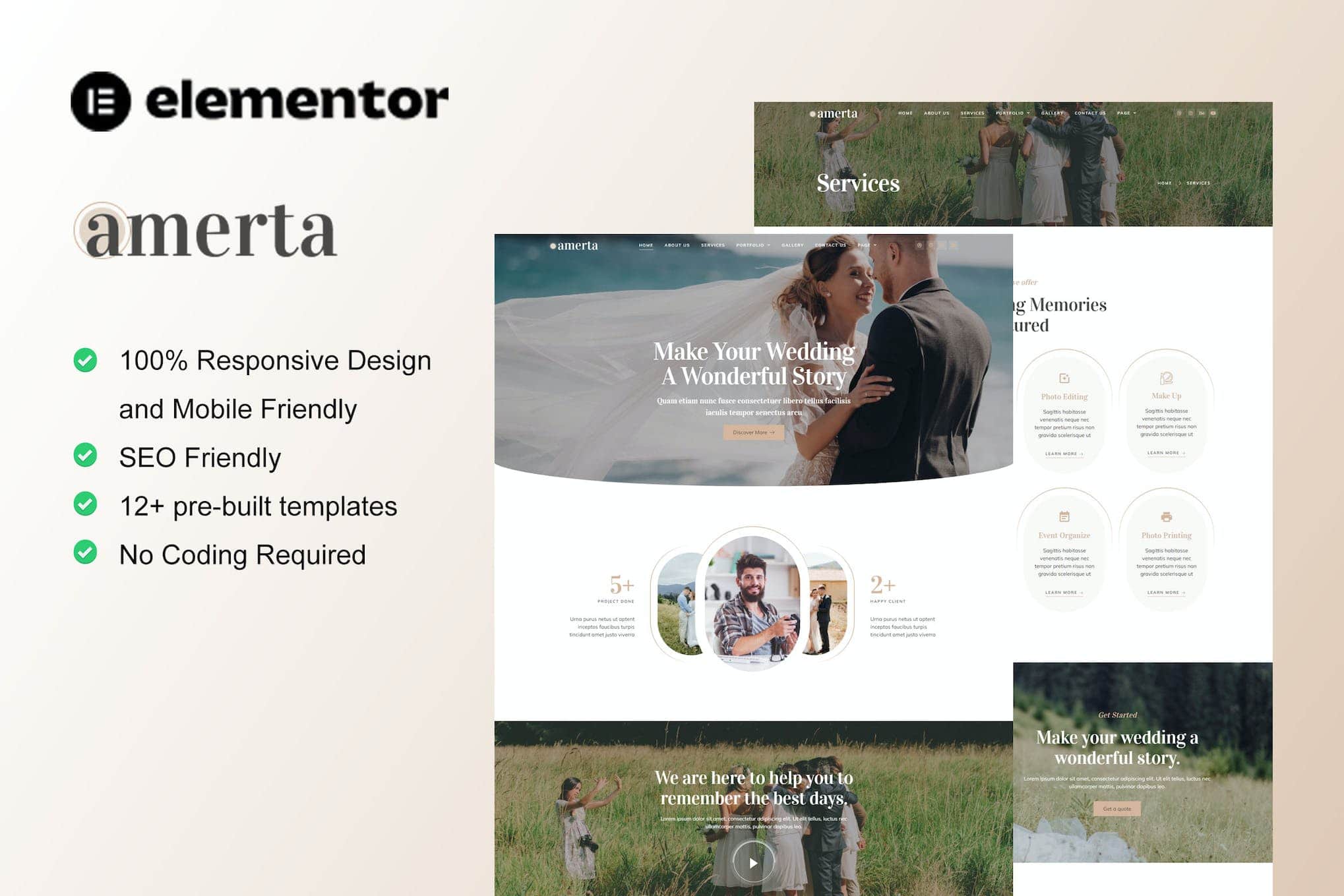 Amerta - Wedding Photography Service Elementor Template Kit