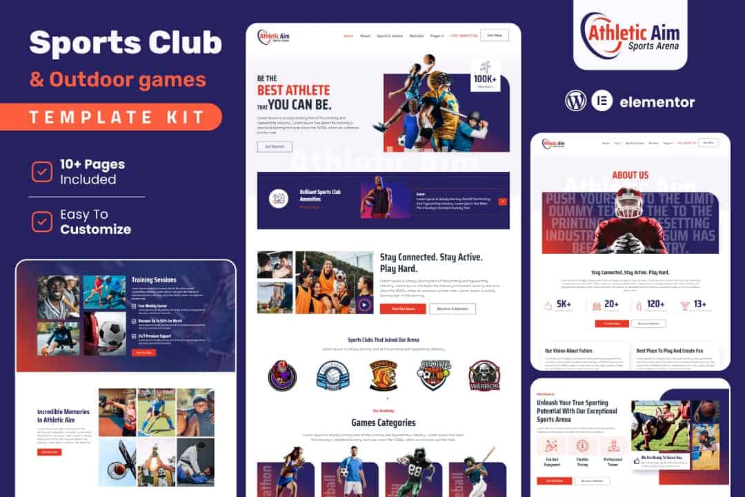 Athletic Aim - Sports Club & Outdoor Games Elementor Template Kit