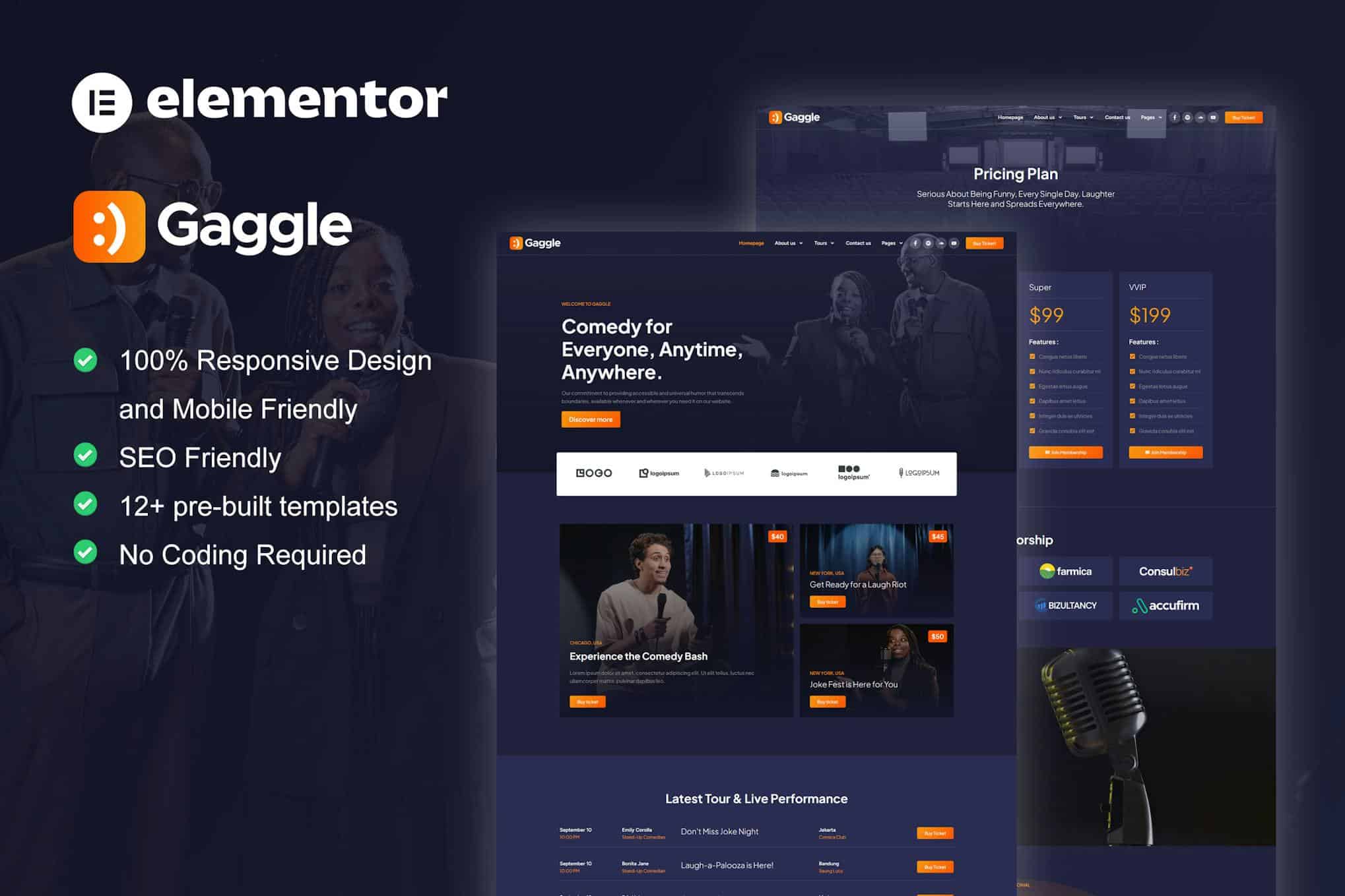Gaggle - Comedian & Entertainment Show Elementor Pro Template Kit