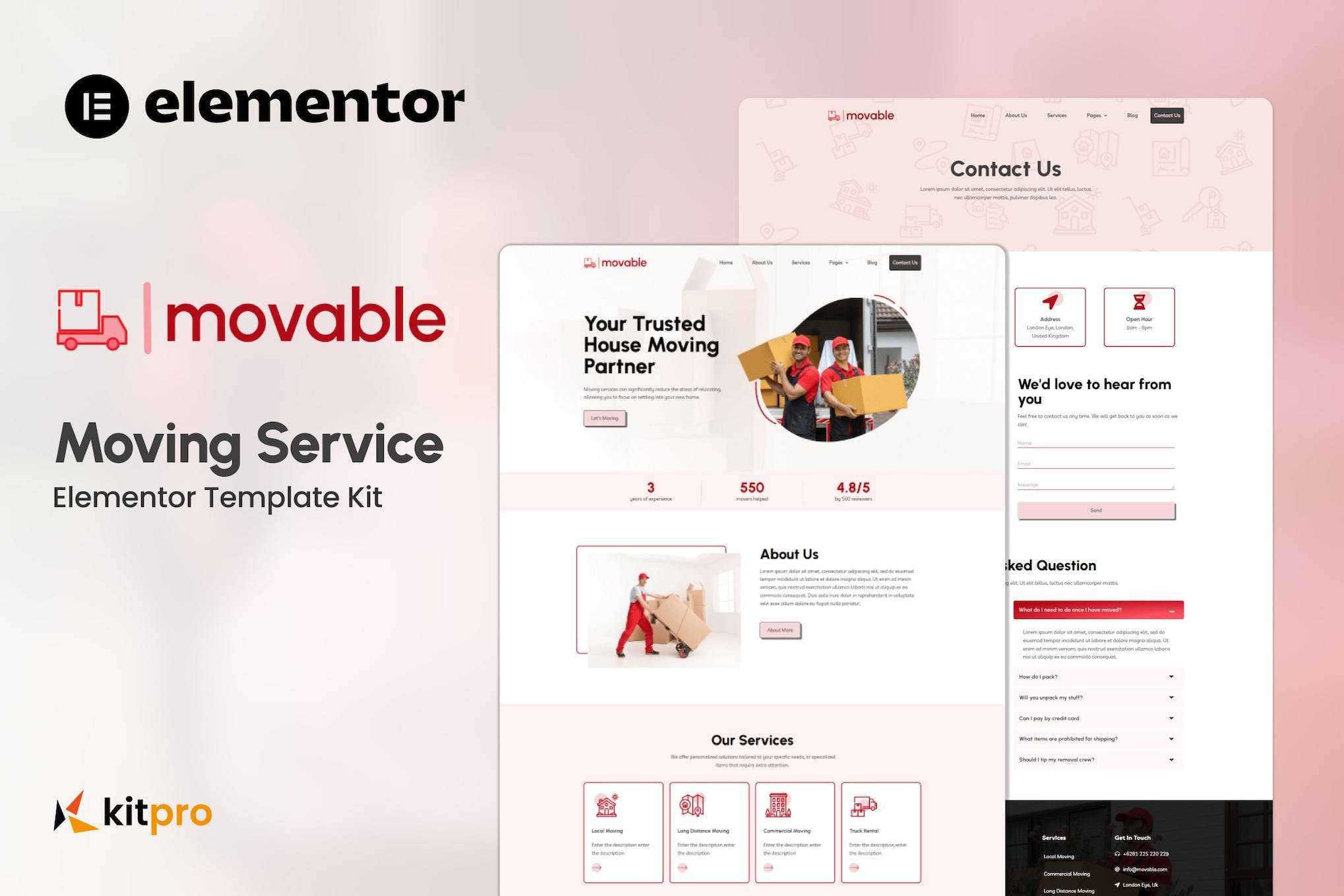 Movable - Moving Service Elementor Template Kit Latest - WP NULLED